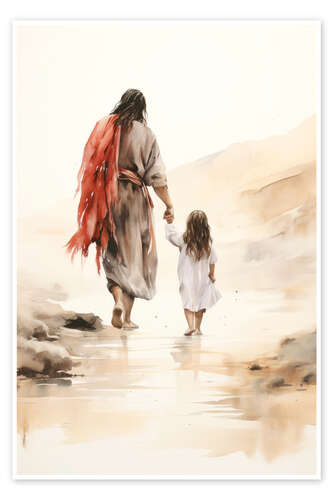 Little Girl Walking with Jesus